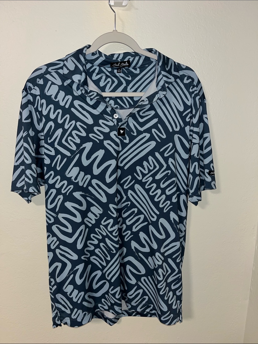 Bad Birdie Men's Navy/Blue Scribble-Print Polo Shirt Medium-Golf